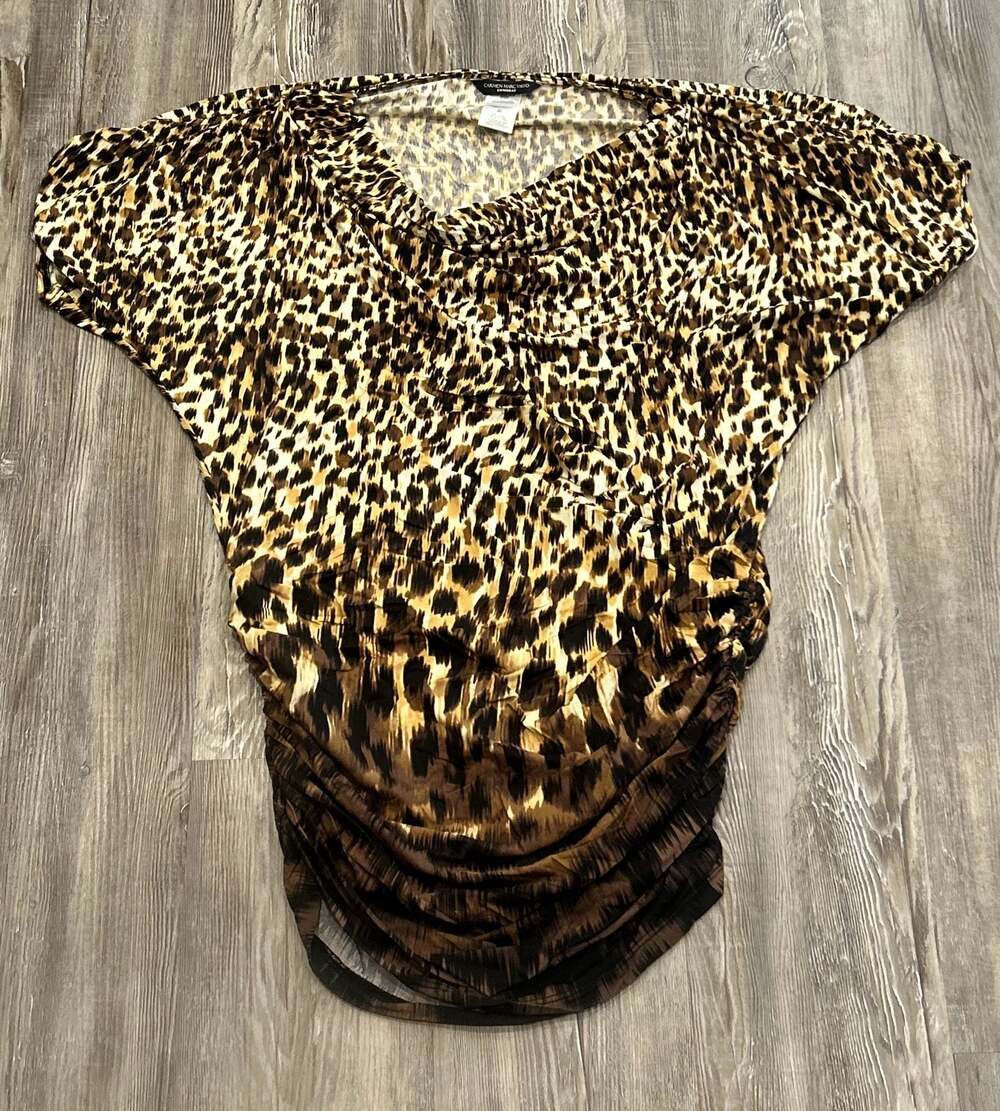 Carmen Marc Valvo Leopard Print Ruched Swim Coverup M/L - Picture 1 of 4